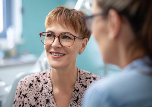 woman discussing her dental implant options with the dentist